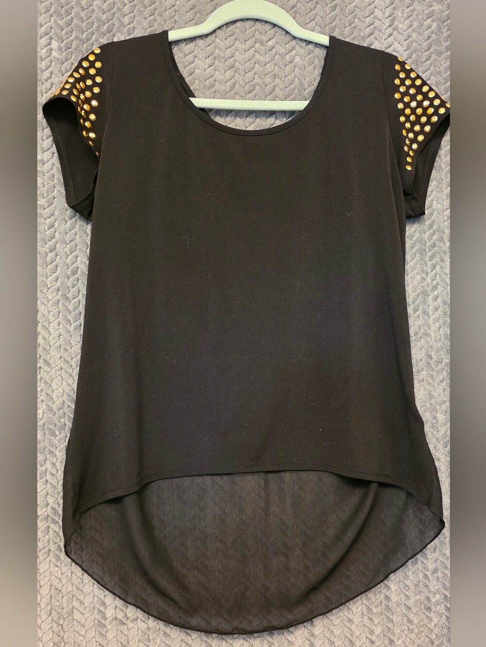 Nicki Minaj Black Top with Gold Studded Sleeves